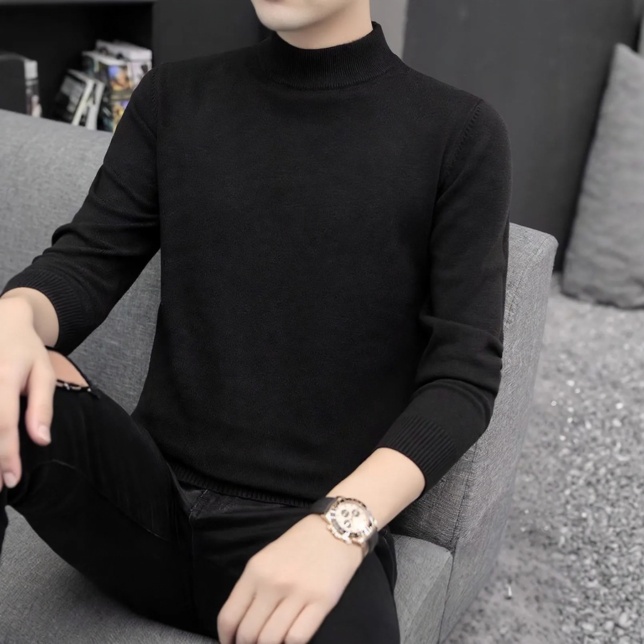 Men's sweater with stand-up collar, solid color