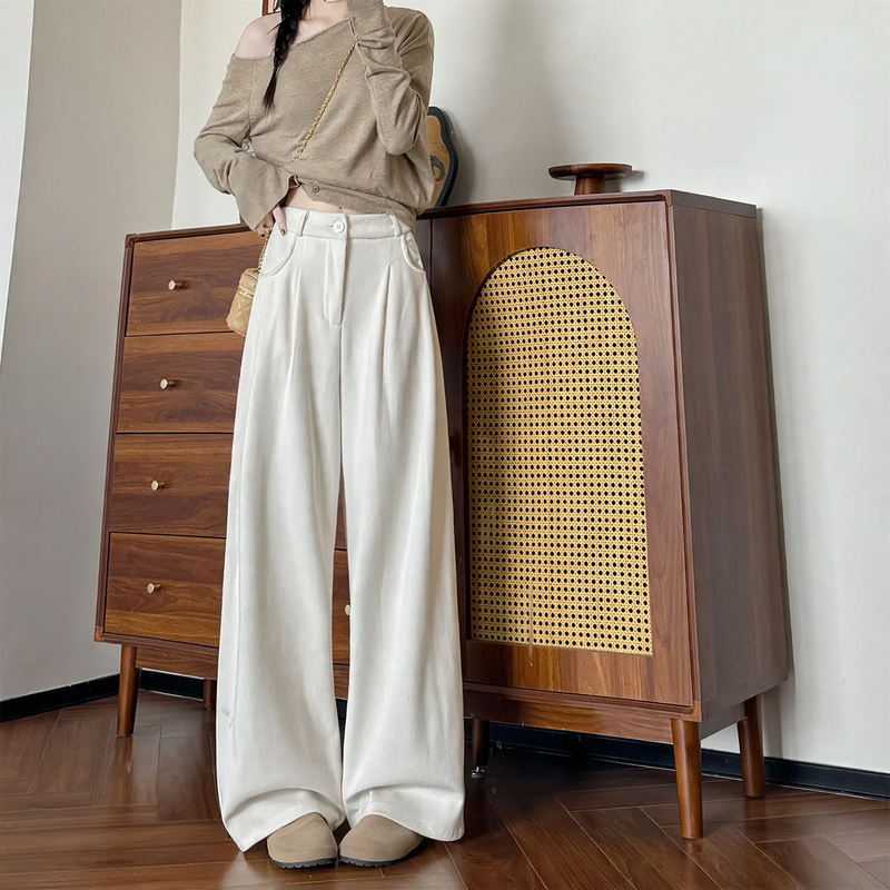 Kord-Pants, straight cut, high-waisted