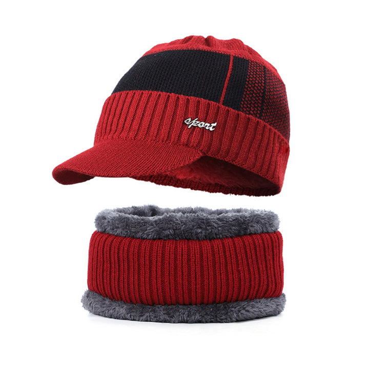 Men's knitted hat and scarf set, lined