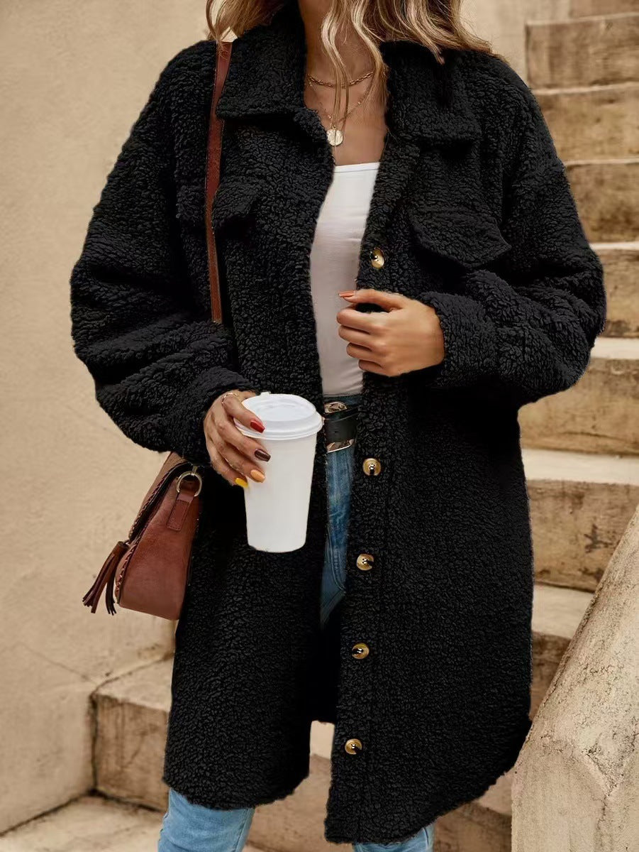 Long faux fur coat with lapels, various sizes