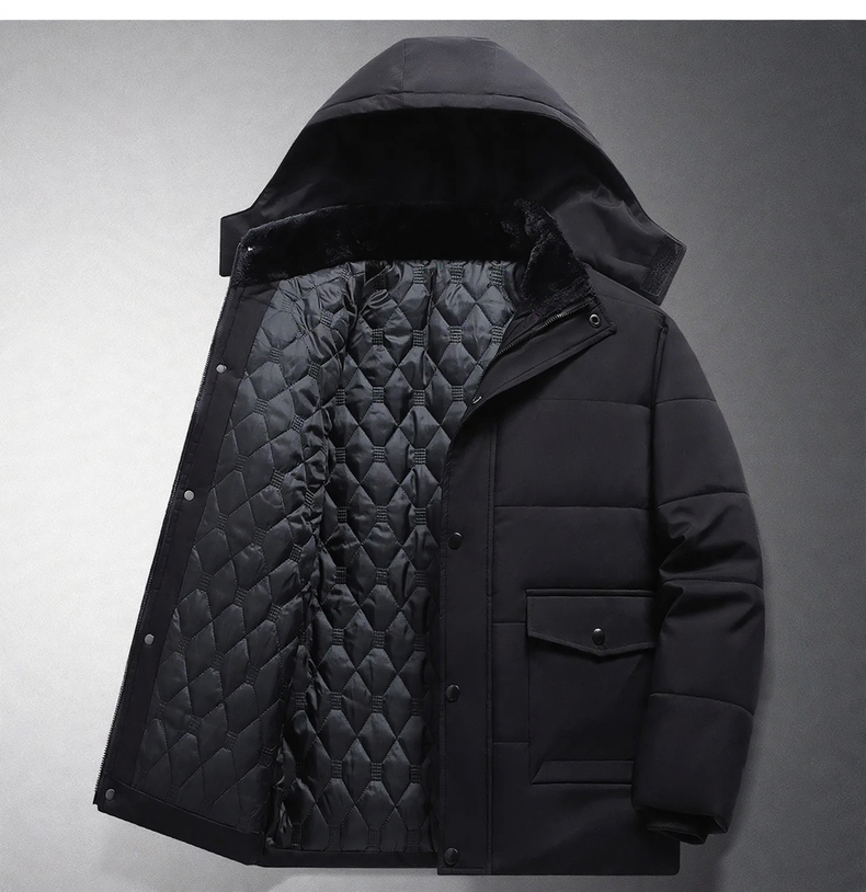 Padded winter jacket for men, removable hood