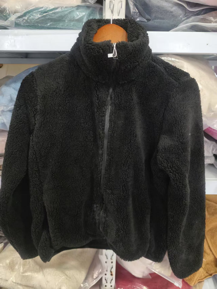 Fleece jacket with stand-up collar and zipper