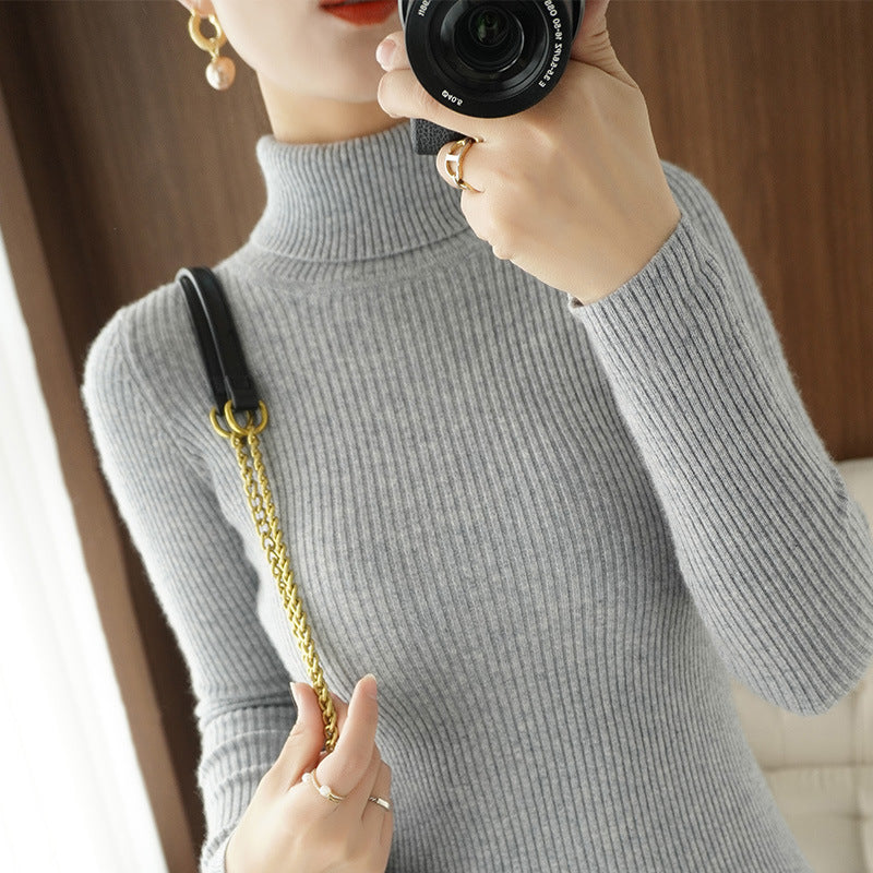 Women's turtleneck sweater, ribbed, slim fit