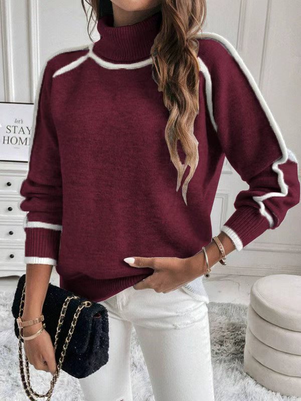 Loose women's knit sweater with high collar