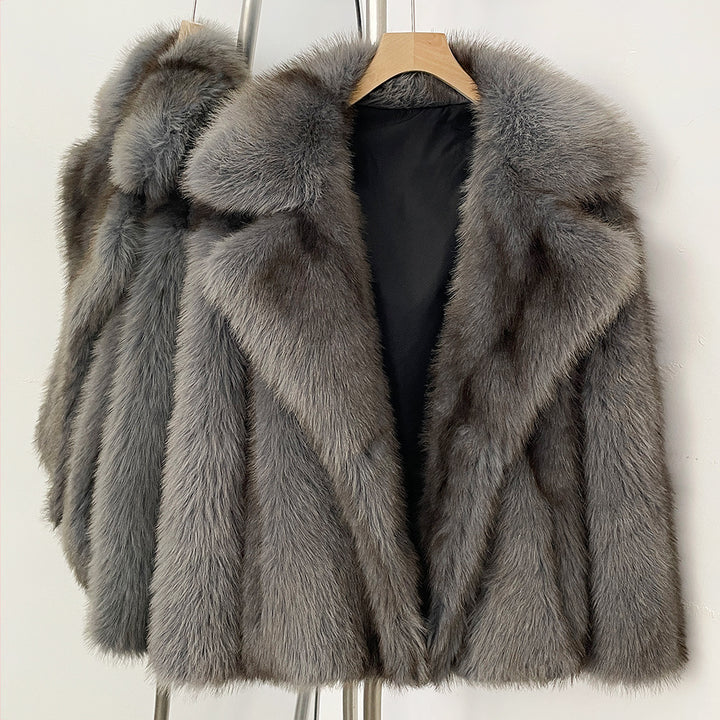 Women's Faux Fur Coat with Lapel Collar, Mid-Length