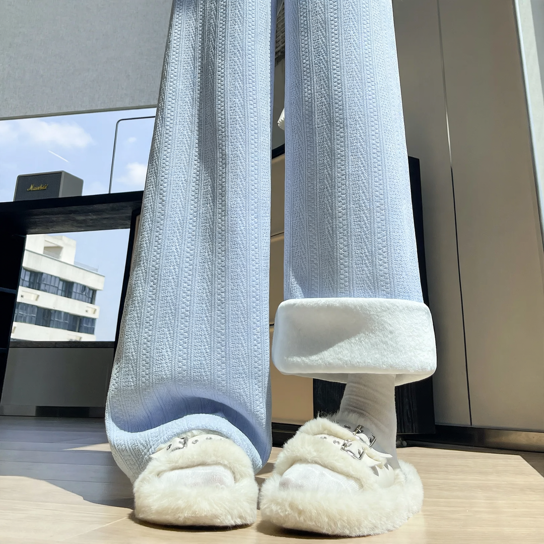 Women's corduroy pants, lined, wide cut