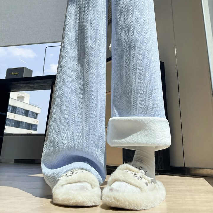 Women's corduroy pants, lined, wide cut