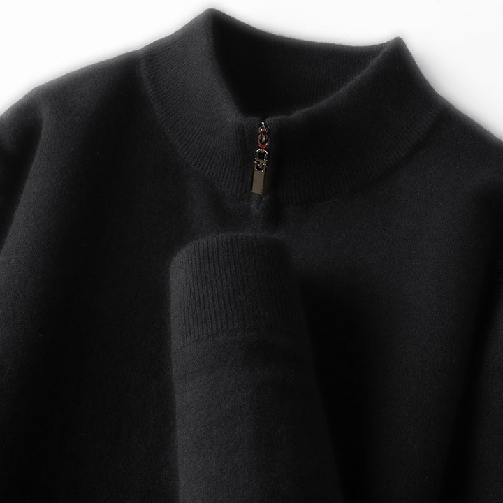 Men's wool pullover, 100% wool, zipper, stand-up collar