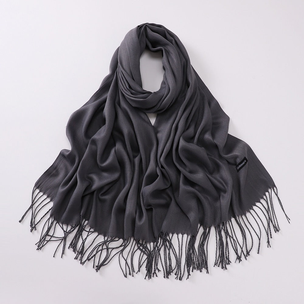 Solid colored scarf made of cashmere imitation with fringes, 200x70 cm