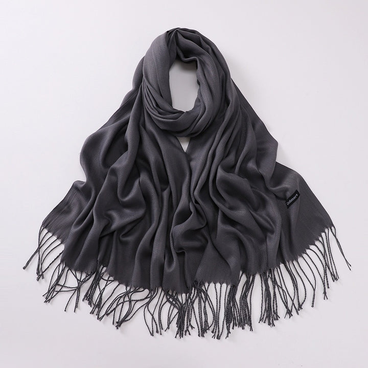 Solid colored scarf made of cashmere imitation with fringes, 200x70 cm