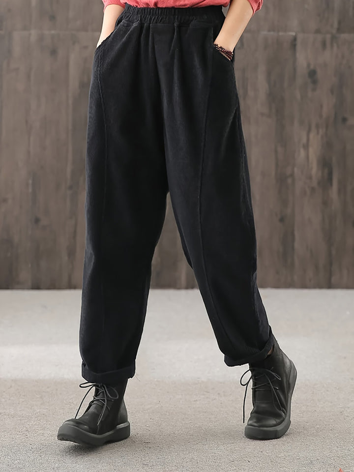 Women's cord pants, high cut, loose fit