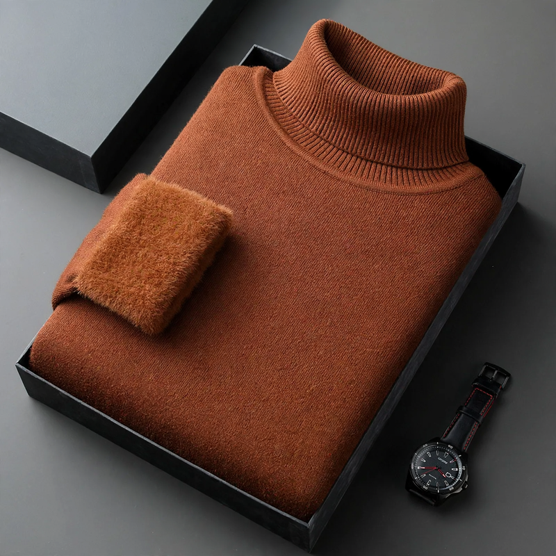 Men's knitted sweater with roll neck and wool blend