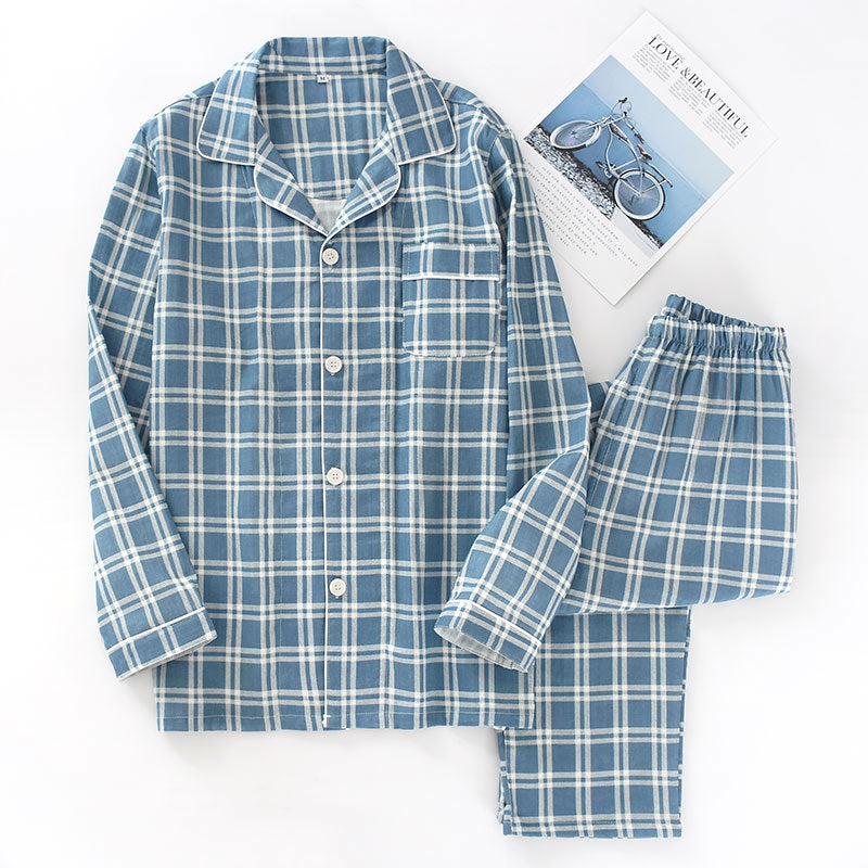 Men's Pajama Set made of cotton gauze, checked