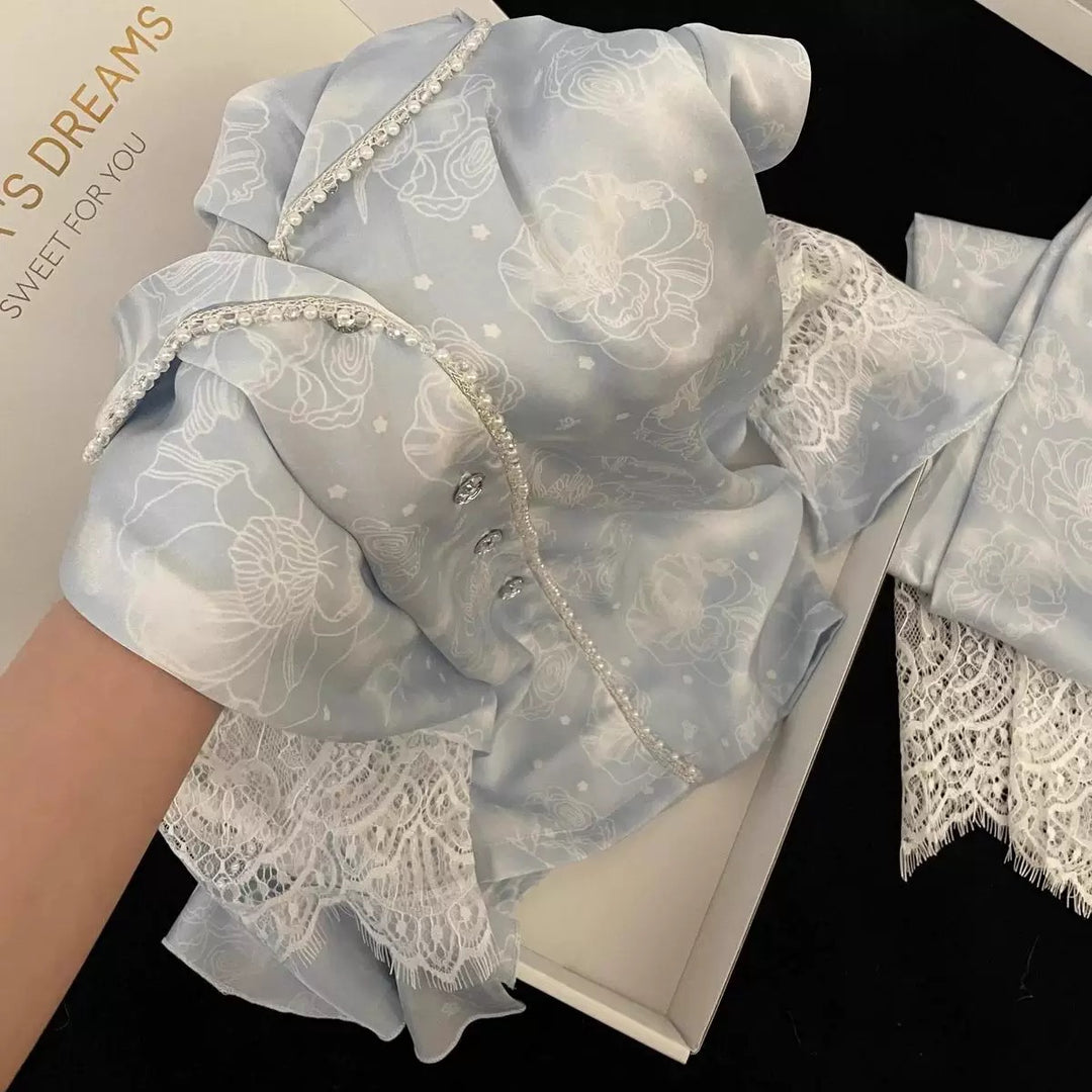 Women's Pajama Set made of Ice Silk with Pearl Detail