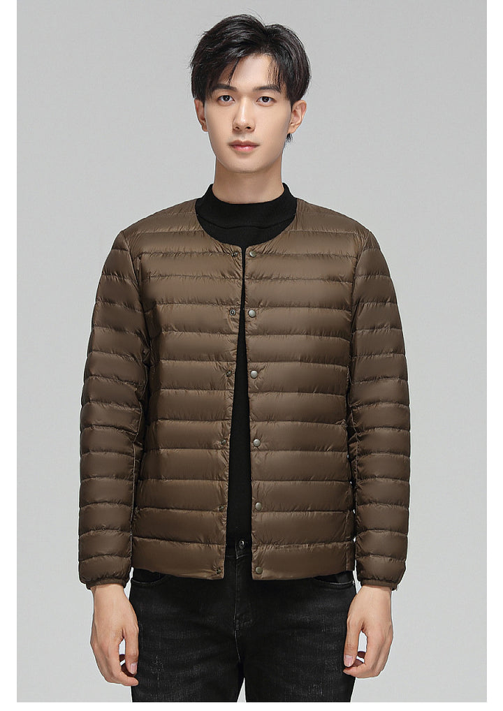 Light men's down jacket, round neck
