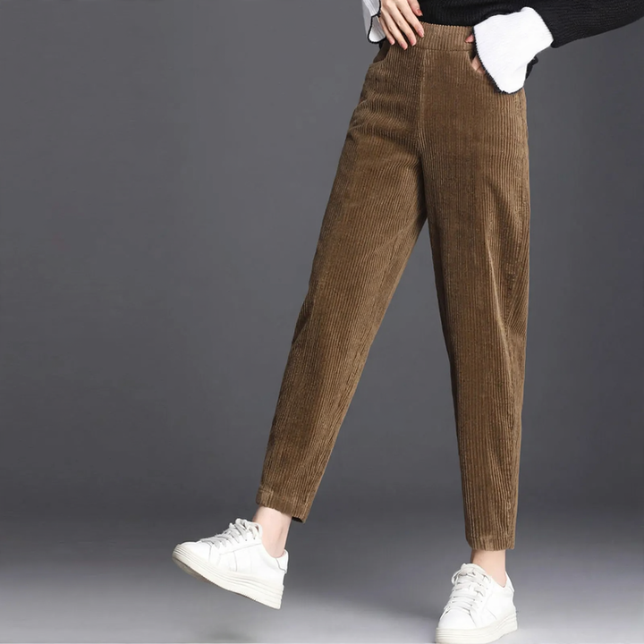 Fleece-lined cord harem pants with lamb fleece