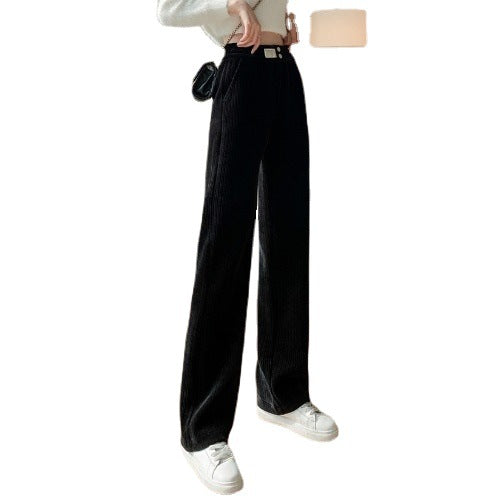 Cord pants for women, wide cut, high waist