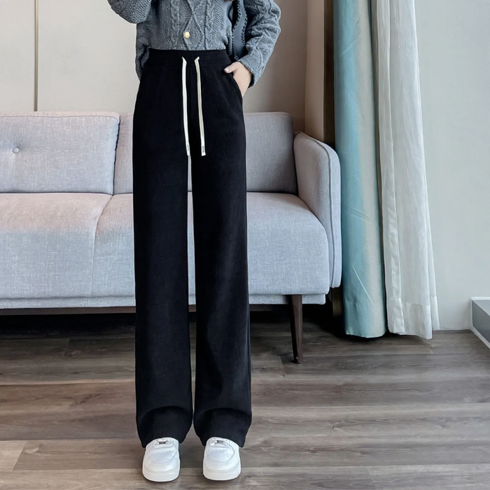 Women's corduroy pants with wide leg, straight cut