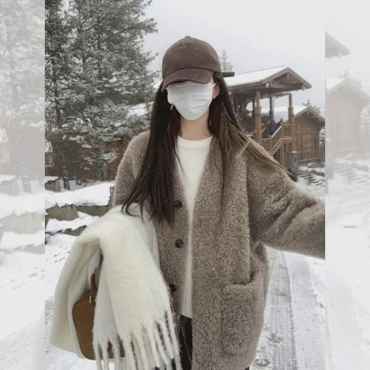 Women's winter jacket with lamb fleece imitation, lined