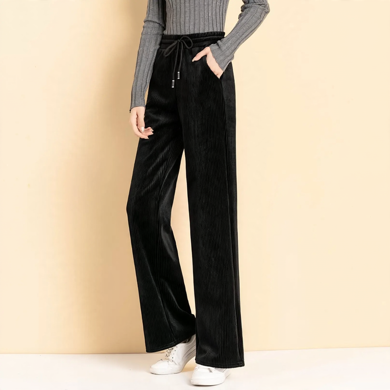 Ladies' corduroy pants with high waistband and wide leg