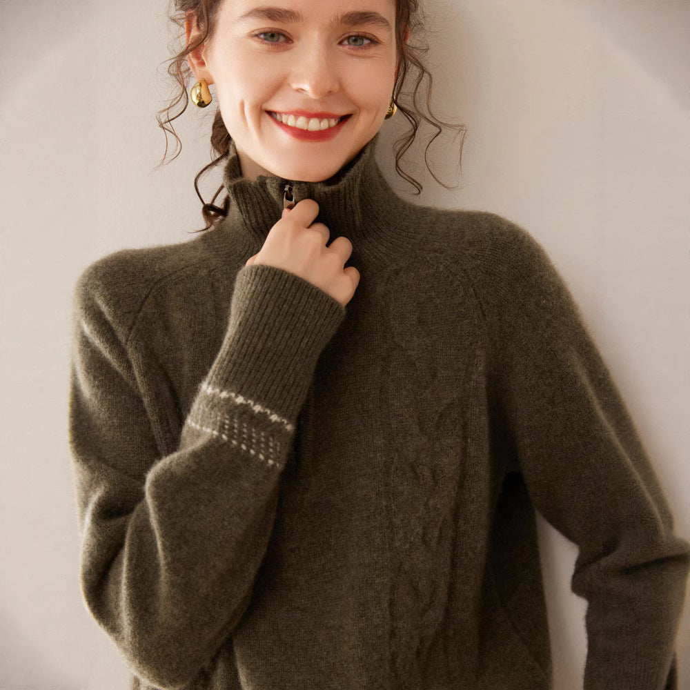 Women's cashmere sweater with stand-up collar and zipper