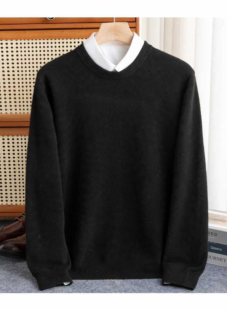 Men's wool pullover, crew neck, loose fit, 100% wool