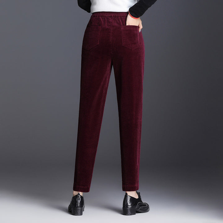 Women's corduroy pants, shortened, high waistband