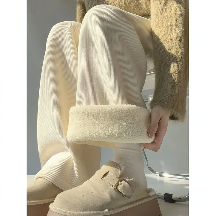 Padded cord trousers, straight cut