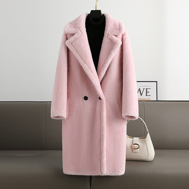 Teddy coat with lapel collar, women's