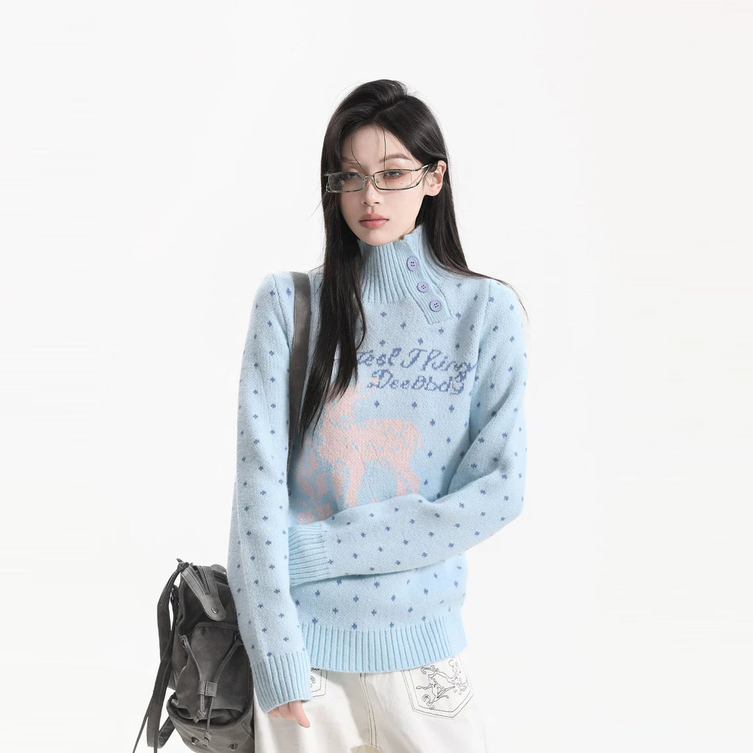 American sweater with snowflake jacquard