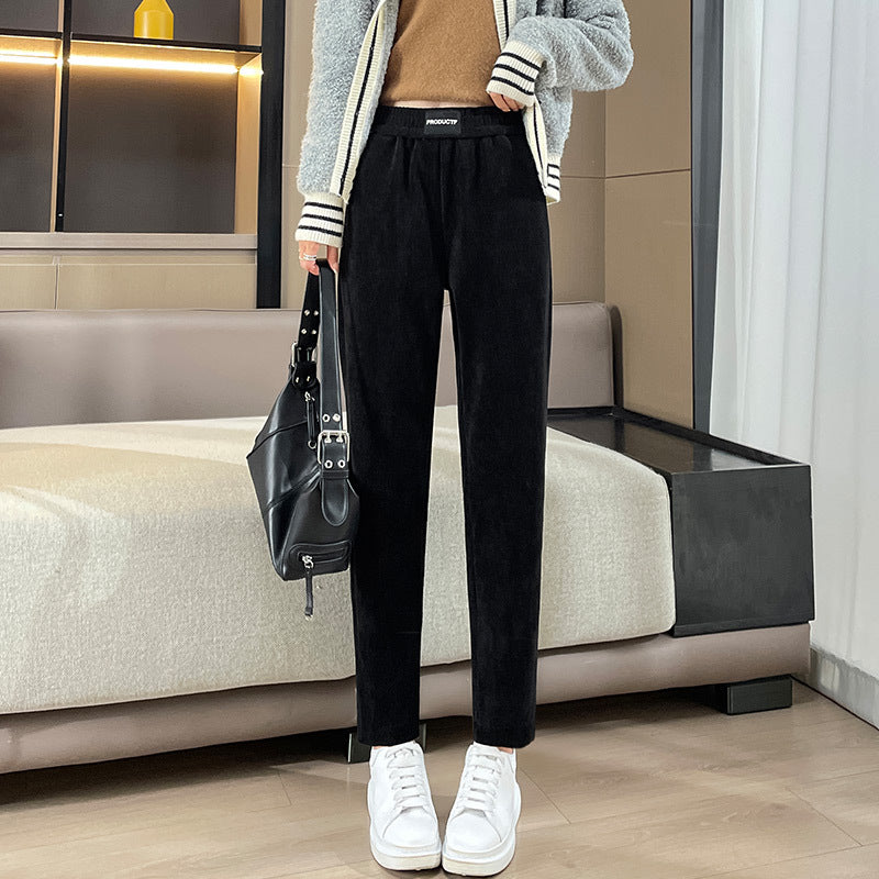 Women's corduroy pants, lined, carrot cut, narrow leg opening