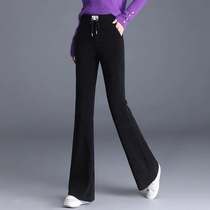 Fleece-lined corduroy pants with a slight flare