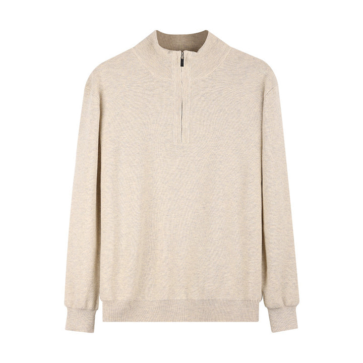 Men's wool sweater with stand-up collar and zipper