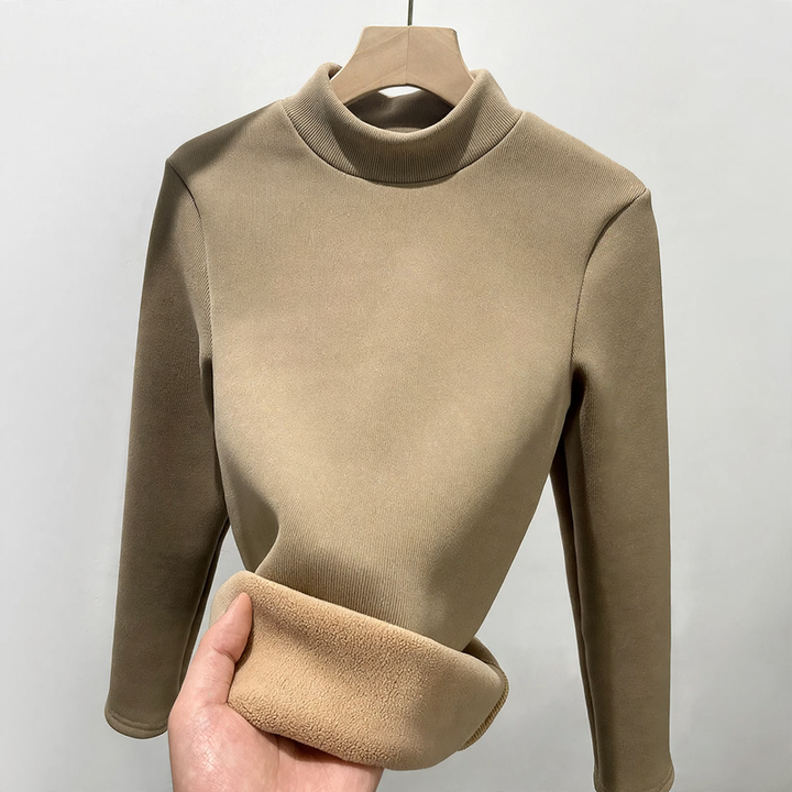 Women's knit shirt with stand-up collar, lined