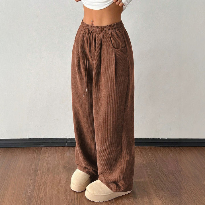 Women's corduroy pants with wide leg and drawstring