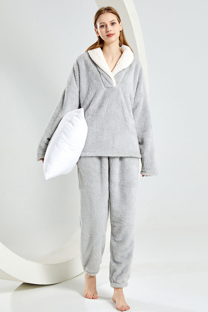 Soft Plush Pajama Set for Couples, Long Sleeve, Winter