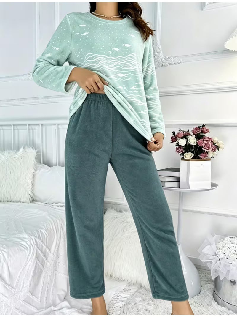Christmas House Suit Set made of Flannel for Women