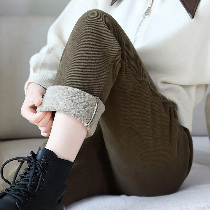 Women’s corduroy pants, lined, high waist