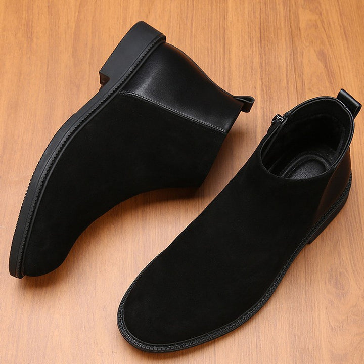 Padded men's leather boots, lace-up ankle boots