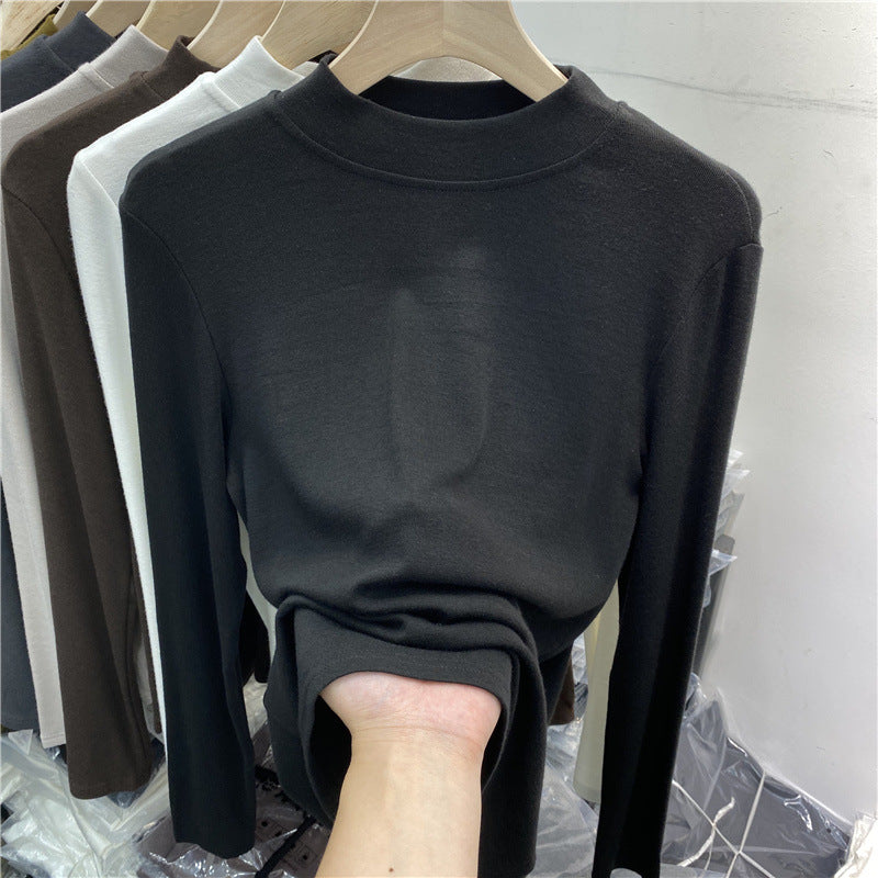 Women’s Long Sleeve Shirt with Stand Collar and Brushed Inner Side