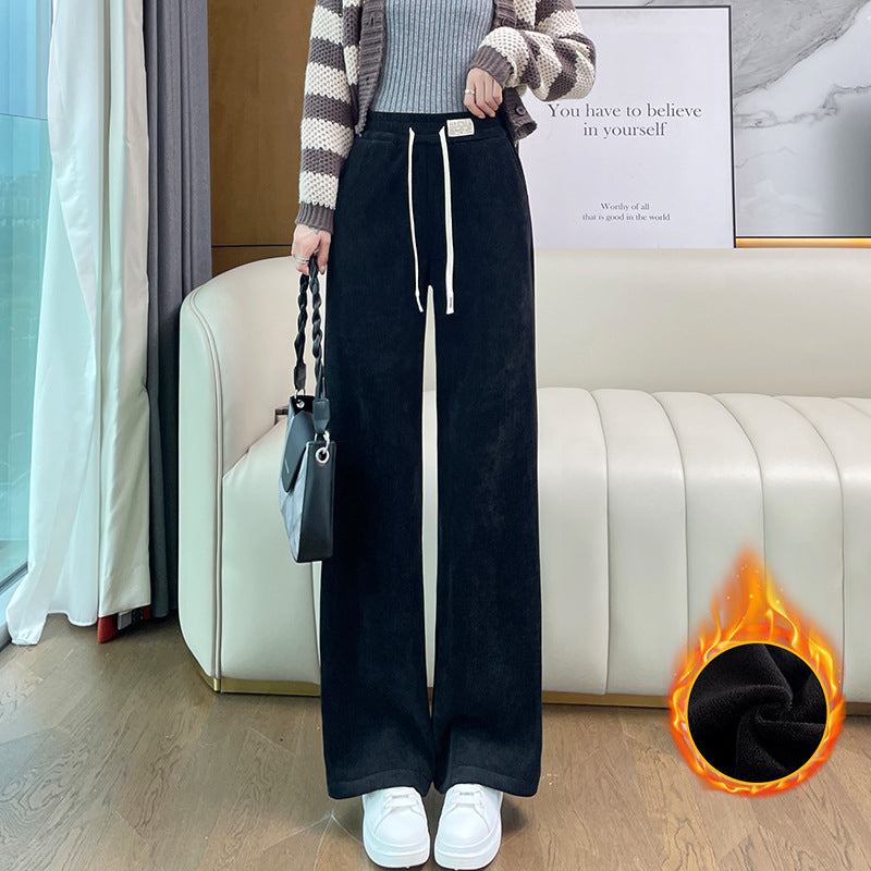 Chenille corduroy trousers with wide leg, lined