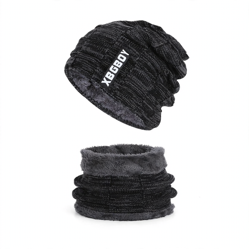 Winter knitted hat and scarf set, lined