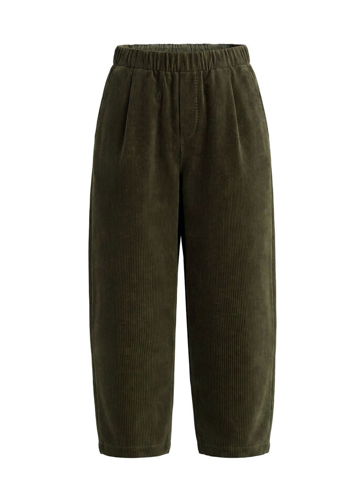 Women's corduroy pants with elastic waistband, tapered cut