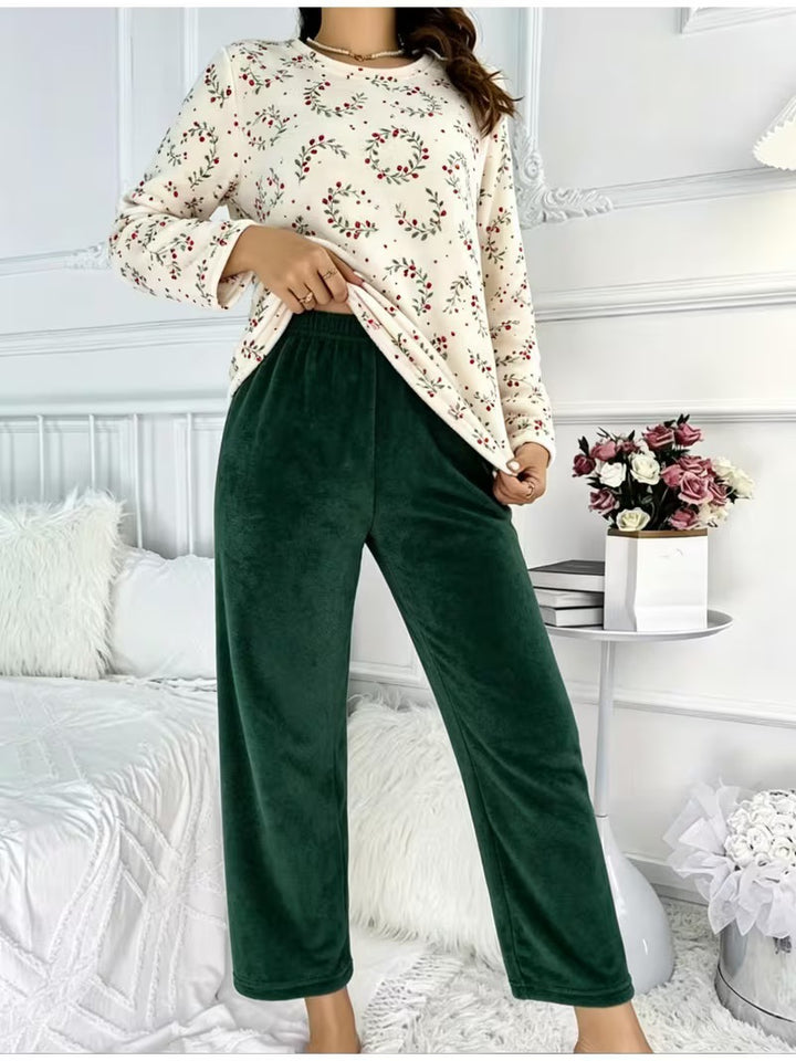 Christmas House Suit Set made of Flannel for Women