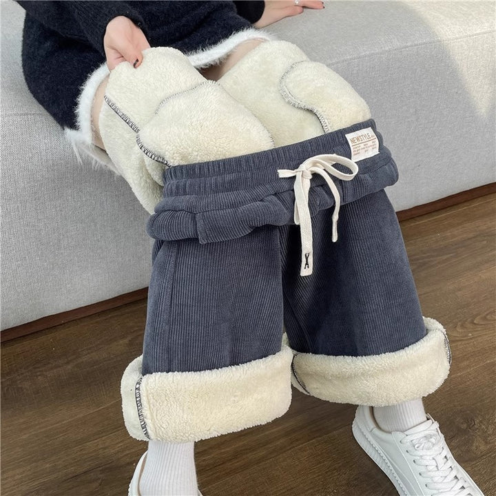 Chenille corduroy trousers with wide leg, lined