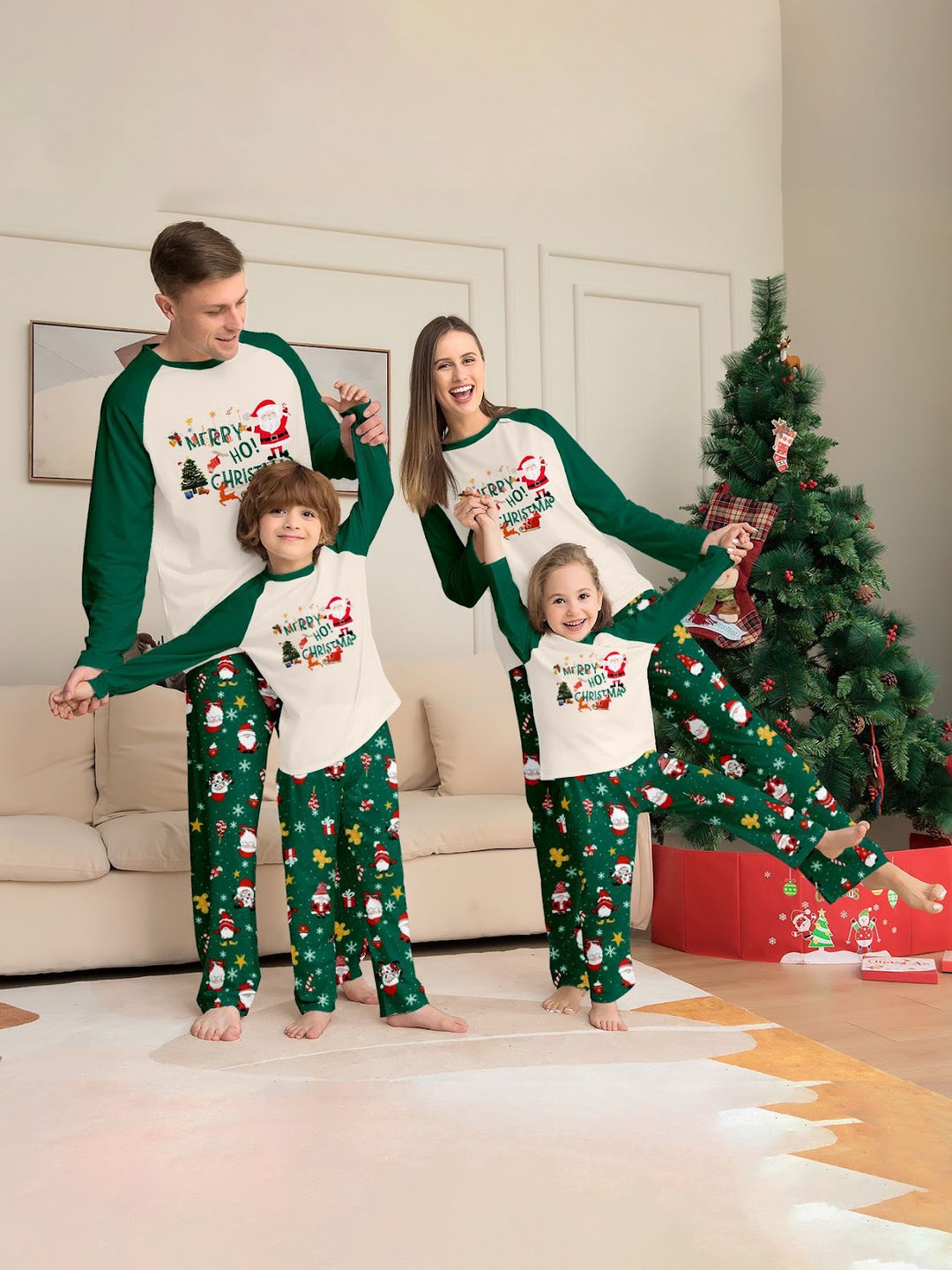 Christmas Family Pajamas with Snowflakes and Santa Claus