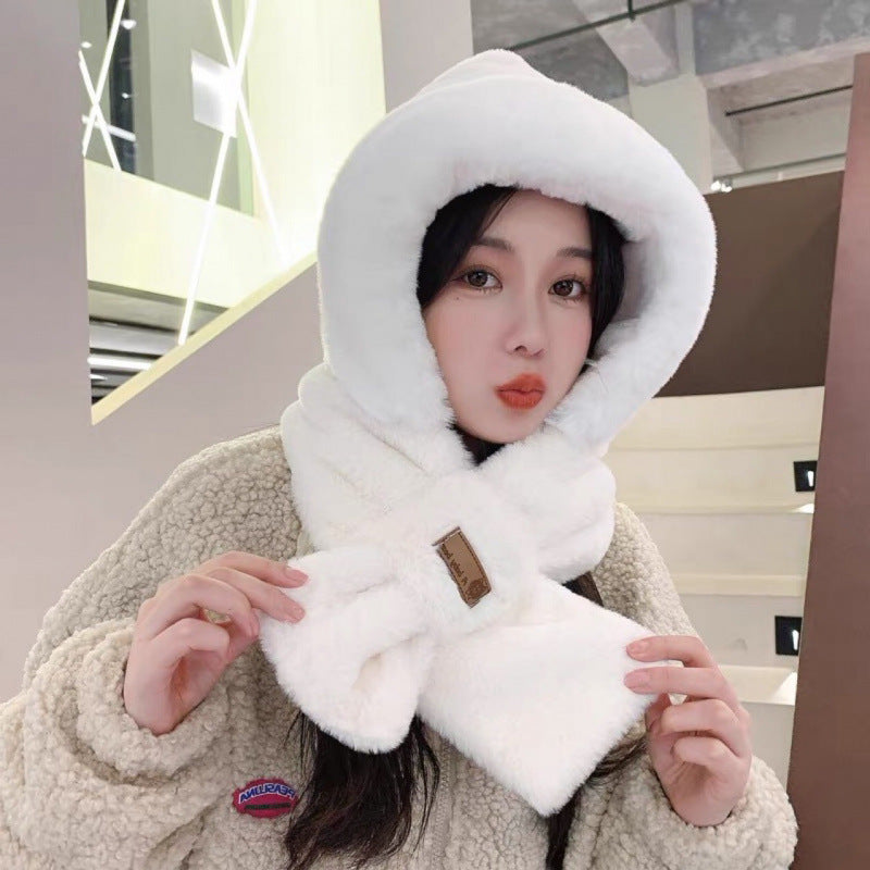 Padded hooded cap with integrated scarf