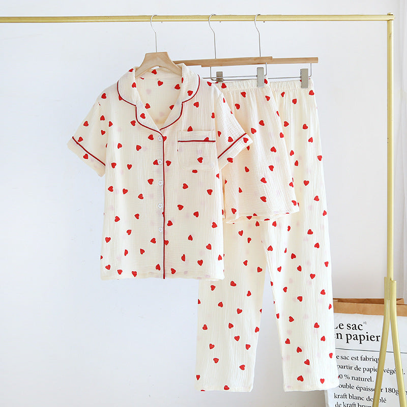 Women's cotton pajamas with heart pattern