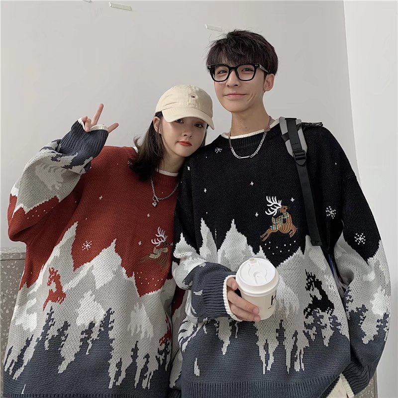 Padded knitted sweater with Christmas motif