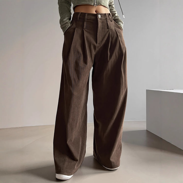 Women's corduroy pants with wide leg and pleats